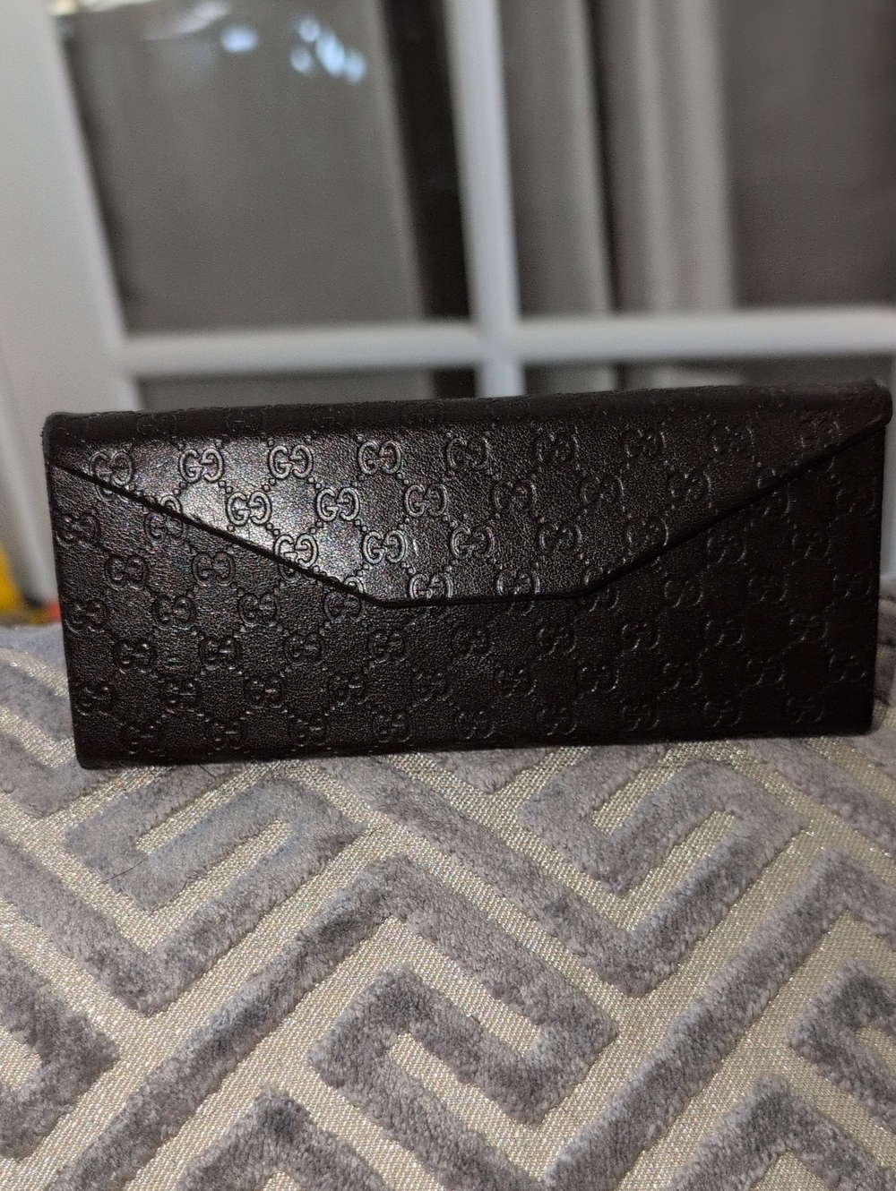 Gucci Brown Leather Embosse Leather Envelope Glass Case